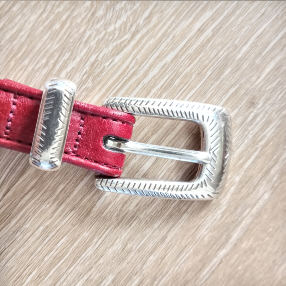 SOLD Brighton Belt Genuine Leather Silver Beaded Native American Red Size 32 … - Picture 5 of 12